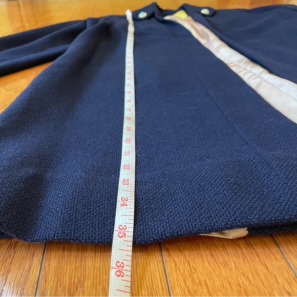 Vintage Rothmoor Coat Navy Blue Wool 40s Union Made A Line Pockets Jewel Accents - Picture 14 of 16